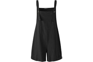 LAEMILIA Women Casual Short Overalls Cotton Linen Wide Leg Rompers Jumpsuit Bib Shorts One Piece