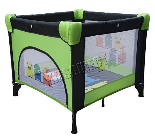 FoxHunter Baby Travel Playpen Infant Square Cot Bed Play Pen With Side Entry Portable Foldable Green New