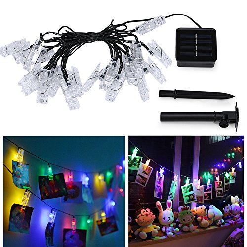 Preisvergleich Produktbild elecfan Foto Clips Lichterketten Bildanzeige, Wasserdicht 16ft 20 LED Fairy Solar betrieben Bilderrahmen für Outdoor Indoor Geburtstag Party Hochzeit Dorm Weihnachtsschmuck - Farbe