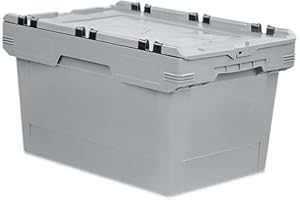 PROREGAL Conical Mehrweg-Stapelbehälter mit Krokodildeckel Grau | HxBxT 34,9x41x61cm | 58 Liter | Lagerbox Eurobox Transportbox Transportbehälter Stapelbehälter