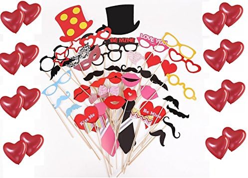 Ali88 ® 10 ballons de fête rouge 42 pièces photo panel moustache lèvres lunettes cravate chapeaux photo booth props partymitbringsel de mariage