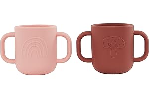 OYOY Kappa M107084 Lot de 2 gobelets avec deux anses pour bébés et jeunes enfants Rouge (coral/Nutmeg) en silicone 7,5 x 11 x 6,5 cm