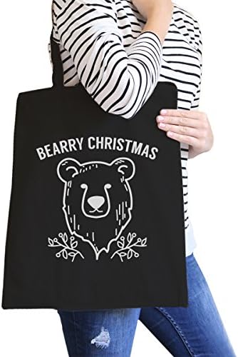 365 Printing Bearry Christmas Bear Black Canvas Bag Heavy Cotton Holiday Gifts