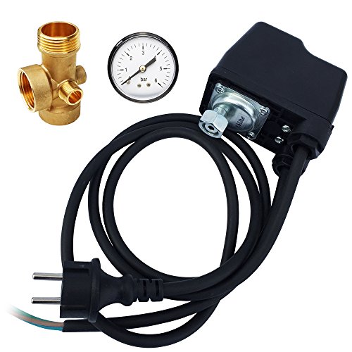 Preisvergleich Produktbild AWM Hauswasserwerk Druckschalter Set 3 tlg. verkabelt Automatische Pumpensteuerung 5 Wege Verteiler Messing Manometer Druckanzeige, AM-HWW-DS-3T