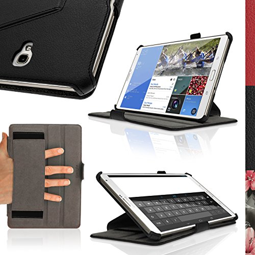 igadgitz Schwarz PU Ledertasche Hülle Cover für Samsung Galaxy Tab S 8.4" SM-T700 mit Multi-Winkel Betrachtungs + Auto Sleep/Wake + Handschlaufe + Displayschutzfolie