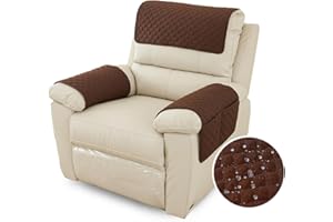 Fansu Funda para Reposabrazos de Sofá, Funda para Reposacabezas para Sillón Reclinable, Funda de Sillón Relax 1 Plaza con Bolsillos, Muebles Acolchado Antideslizante (1 Plaza,Marrón)