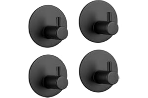 LYLIN Ganchos Adhesivos, Ganchos Adhesivos para Pared de Acero Inoxidable, Toalleros de Gancho para Baño, Cocina y Baño (Negro 4Pcs)