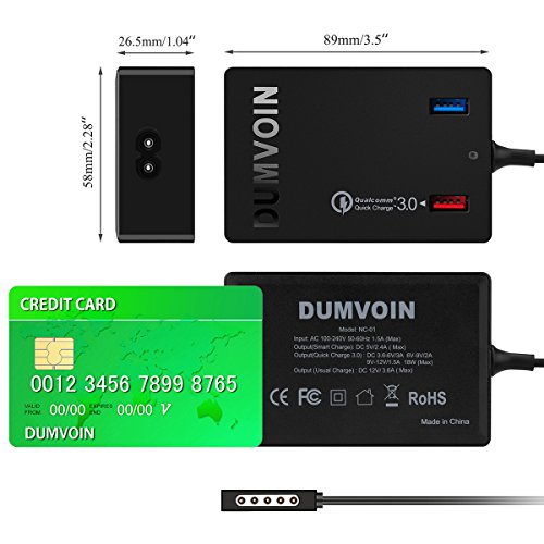 Microsoft Surface Pro 2, Surface Pro Ladegerät 12V 3.6A, DUMVOIN 72W AC Adapter Multi-Port-Ladestation Qualcomm Quick Charge 3.0 Stromversorgung für Google Nexus 6, iPhone, iPad, Samsung Galaxy S7 / S6 / LG - 3