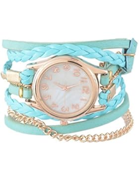 Souarts Damen Geflochten Armbanduhr Jugendliche Maedchen Armreif Uhr mit Batterie Zifferblatt Gruen 57.5CM