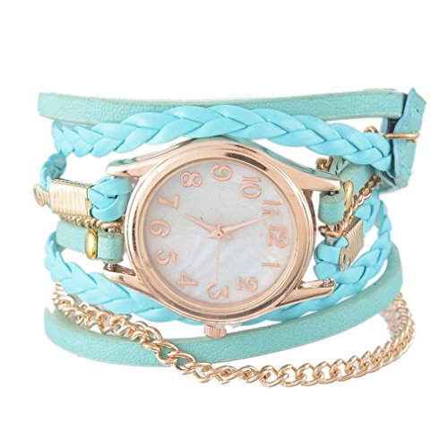 Souarts Damen Geflochten Armbanduhr Jugendliche Maedchen Armreif Uhr mit Batterie Zifferblatt Gruen 57.5CM Souarts Damen Geflochten Armbanduhr Jugendliche Maedchen Armreif Uhr mit Batterie Zifferblatt Gruen 57.5CM