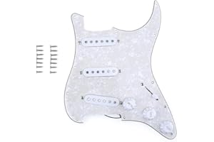 Musiclily SSS Loaded Prewired Pickguard ST Golpeador Precableado Set con Cerámica Pastillas Single Coil para Fender Squier Strat Guitarra Eléctrica,4 capas Aged White Pearl