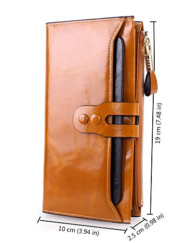 FNTSIC Women's Leather Purse Long Purse Ladies Wallet with Card Holder (Brown)