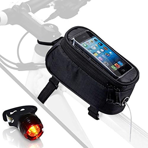 CENSKY Bike Bag, Cycling Phone Holder Pannier, Front Top Tube Frame Bicycle Pannier Mobile Smartphone Holder Bag Water Resistant Bike Bags Suitable for 5.7 Inches or Less (Include Bike Tail Light) (L:4.8-5.5inch)