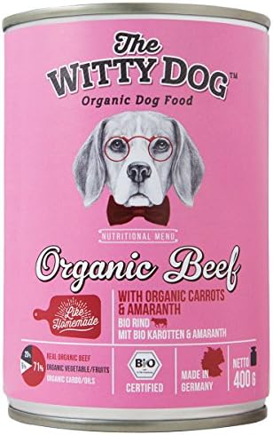 The Witty Dog 100% Organic Wet Dog Food, Complete Menu: Beef with Carrots &amp; Amaranth, Tins 6x400 Gr. ( for your Wellbeloved Puppy, Adult, Senior Dogs)