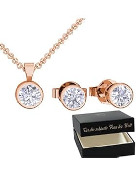 Valentinstag Geschenke für Frauen * Schmuckset Rosegold vergoldet* + LUXUSETUI mit Gravur! von AMOONIC mit SWAROVSKI...