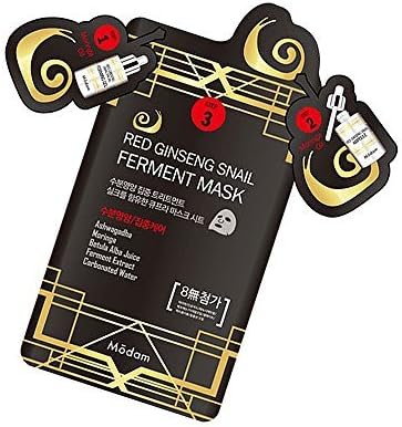 Modam Red Ginseng Snail Ferment Mask Pack with Facial Forming Gel, Pure Vitamin C Ampoule for Skin Reproduction, Whitening &amp; Anti-Wrinkle, 5 Sheets in Box