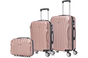RAYKONG Juego de Maletas ABS Rígida 3 Piezas|Maleta Cabina 55cm|Maleta Mediana 68cm|Neceser 29cm|RosaDorada