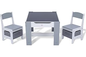 Baby Vivo Set Niños Actividad Mesa con 2 Sillas Infantil Escritorio Juego Cajas Niña y Niño Hecho de Madera - Maurice en Gris