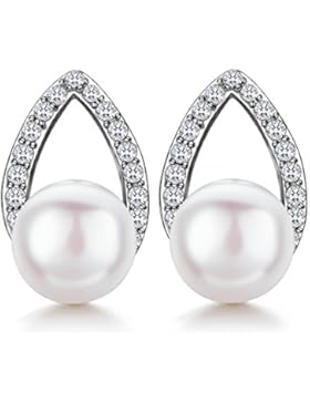 J.SHINE Damen Ohrringe Perlen Blatt Basic Ohrstecker 925 Sterling Silber Zirkonia 3A 6mm Natürliche Süßwasser...