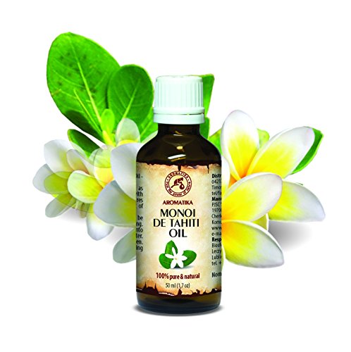 Monoi de Tahiti Öl, native, virgin, Monoi de Tahiti-Öl 100% rein und natürlich 50ml, Glasflasche, Kaltgepresstes, Basisöl multi-funktionales - Frankreich, Körperöl, reich an Vitaminen, nährend, Intensive Pflege Gesicht, Körper, Haare, Haut, Nägel, Hände, Lippen, Anti-Falten / Anti-Aging, gut mit ätherischem Öl, für Schönheit / Aromatherapie / Entspannung /Massage / Wellness /Kosmetik / Körperpflege / Spizenqualität / Hypoallergen Mehrzweck von AROMATIKA