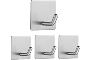Vista Stick on Hooks, Self Adhesive Hooks Stainless Steel Sticky Hooks Waterproof and Rustproof for Hanging on Wall, Door, Closet, Bathroom, Kitchen, Bedrooms for Towel, Tea Towel, Clothes - 4 Packs