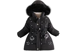linboo Doudoune Fille Princesse Manteau Hiver Blouson Polaire Veste Enfant Chaude à Capuche Fourrure Epaisse Parka avec Perles Cloutées
