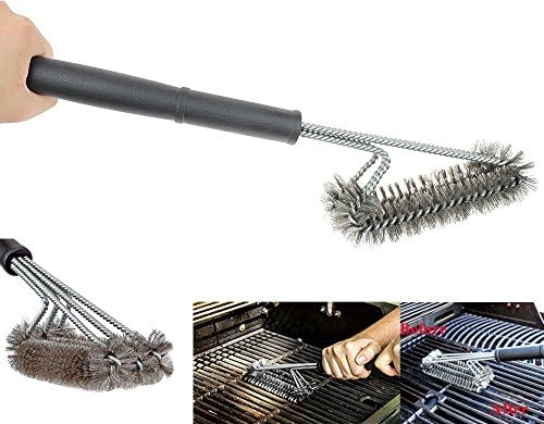 ALPHA DIMA 360°CLEAN GRILL BRUSH-18" Best BBQ Grill Brush-3 Stainless Steel Brushes In 1 Provides Effortless Cleaning -Great BBQ Accessories Gift-Stiff Light Weight Design-Perfect For Weber,Char-Broil,Gas,Electric,Porcelain & Infrared Grills