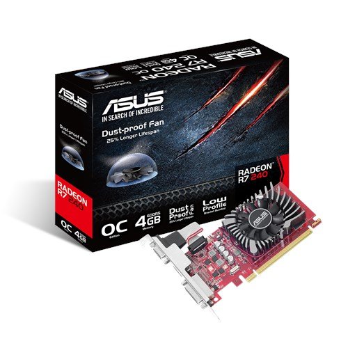 ASUS R7240-O4GD5-L Radeon R7 240 4GB GDDR5 - Tarjeta gr  fica  Radeon R7 240  4 GB  GDDR5  128 bit  1920 x 1200 Pixeles  PCI Express 3 0 