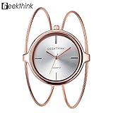 Armbanduhr Damen Quartz Analog Uhren Stahlband Langlebig Modische Armreif Schmuck(Roségold)