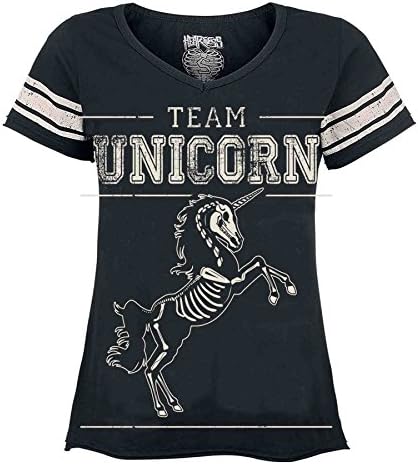 Heartless Team Unicorn Varsity College Punk Emo T-Shirt - Black (M - UK 12)