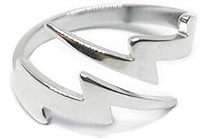 IMINI Anello aperto a doppio fulmine per uomini, ragazzi, donne, adolescenti, ragazze, in acciaio inox, alla moda, punk, personalizzato, unico, regolabile, per fidanzamento, regalo per migliore compleanno,