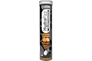 UPSA - Hydrafizz Sport - Complément Alimentaire Sport & Hydratation - Électrolytes, Glucose, Ginseng, Vitamine C & BCAA - Goût Orange - Fabriqué en France - 16 Comprimés Effervescents