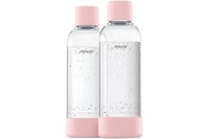 Mysoda : Bouteille de gazéification en PET sans BPA pour machine à eau pétillante, avec fermeture rapide et détails en composite de bois, 2 x 1 L - Rose