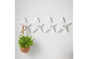 Haus Projekt Blanco Ganchos de Pared Forma Estrella, Organizador de Pared Flotante Infantil, Decoración de Habitación, Solución de para Niños Multiusos, 60x17,5x1.5cm, Star Hooks Variation (White)