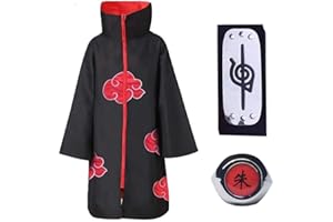 Formemory Itachi Cloak Anime Cosplay Costume, Uchiha Itachi Collar Cloak headband and Ring, Halloween Cosplay Cape Cloaks for Adults kids