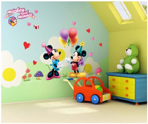 Sumlake Nursery Cartoon Mickey And Minnie Love Balloon Homes Wall Art Stickers Decal for Home Room Decor Decoration