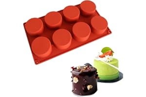 TUKE Molde de silicona para tartas con forma de cilindro de 11/8/6 cavidades para hornear postres helados, mousse, herramientas de decoración de fondant (8 cavidades)