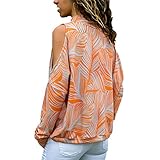 iHENGH Neujahrs Karnevalsaktion Damen Damenmode Kalte Schulter Bluse Geometrischer Blumendruck Jumper Damen Top(M,Orange)