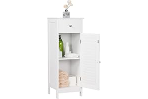 Yaheetech Bathroom Floor Cabinet Slim Wood Cabinet Hallway Storage Unit with Drawer & Shutter Door, 2 Shelves, MDF panels, 32 x 30 x 87 cm, White