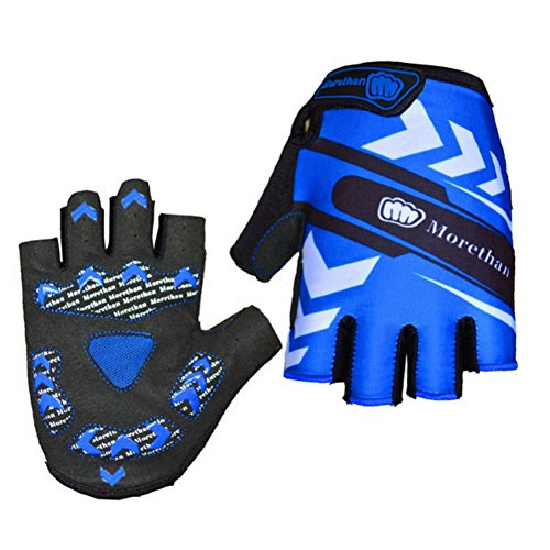Morethan Guantes de Ciclismo Almohadilla de Gel Medio Dedo Transpirable Skip-Proof, Abrasión Prueba Absorber Golpes Reducir Entumecimiento para Hombres Bicicleta de Montaña o de Carretera (Blue, S)