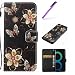 Produktbild EMAXELERS Galaxy S8 Hülle Anime Blumen PU Leder Ledercase Flip Tasche Wallet Schutzhülle Etui Tasche Handytasche Hülle für Samsung Galaxy S8,Gold Butterflies and Flowers&Black Case