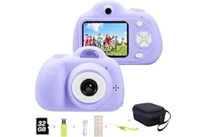 YunLone Cámara Digital para Niños 18MP 2 Objetivos Selfie Cámara Infantil 1080P HD Videocámaras para Niños Niñas Cámara de Fotos para Niños con Tarjeta Micro SD 32G, 2" LCD, 8X Zoom – Morado