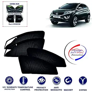 Auto Pearl Zipper Magnetic (Front / Rear) Cotton Mesh Fabric Sun Shades Car Curtain for - Nexon 2020 - Set of 4 pcs- (Color Black)