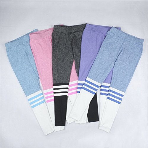 DELEY Damen Mädchen Jeden Tag Dehnbar Flexible Leggings Nahtlose Kontrast Farbe Streifen Print Strumpfhose Bleistifthose Fitness Yoga Hosen - 5