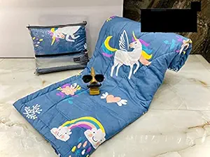 GOLDZEN Premium Single Bed Reversible Super Soft Cotton AC Comforter / Blanket / Duvet for Kid/ Adult. (Grey Unicorn)