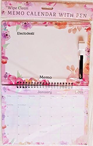 MEMO CALENDaR 2018 Spiral Bound Memo Board Calendar Write on Wipe Off Pen MONTH TO VIEW