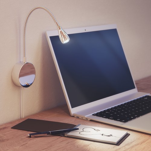 parlat LED Lese-Lampe / Wand-Leuchte Han, Schwanenhals, Chrom, Schalter, Stecker, weiß - 