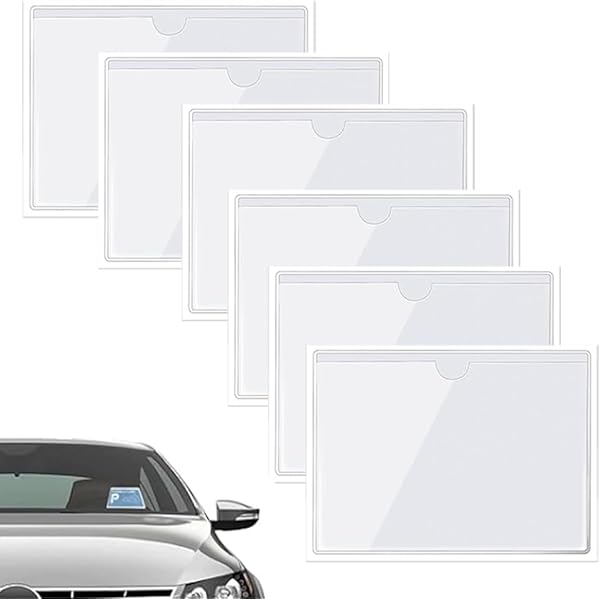 10 Porta Documenti Auto Adesivi - Impermeabili E Trasparenti Per Parabrezza, 10x8 Cm
