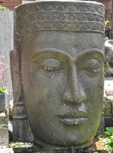 Wasserspiel Khmer Kopf, 84 cm hoch, Steinguss als Brunnen Buddha RARITÄT imposant - 3