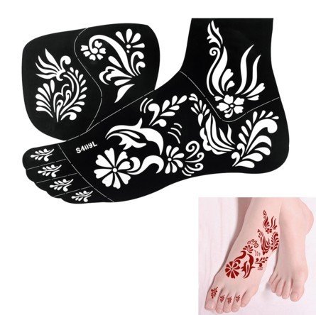 HENNA TATTOO STENCILS for FEET No. 409 - 2 Large Sheet Indian Mehndi Stencills, one for each foot , single use - suitable for Henna Tattoo Glitter Tattoo and Airbrush Tattoo S409
